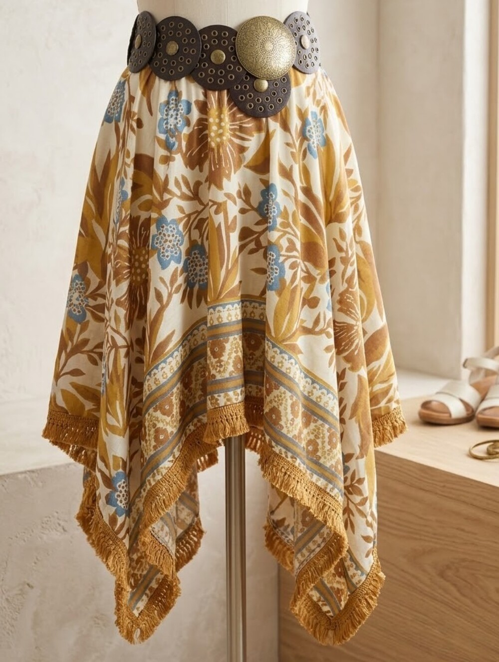 297 | Western Print Asymmetrical Fringe Skirt